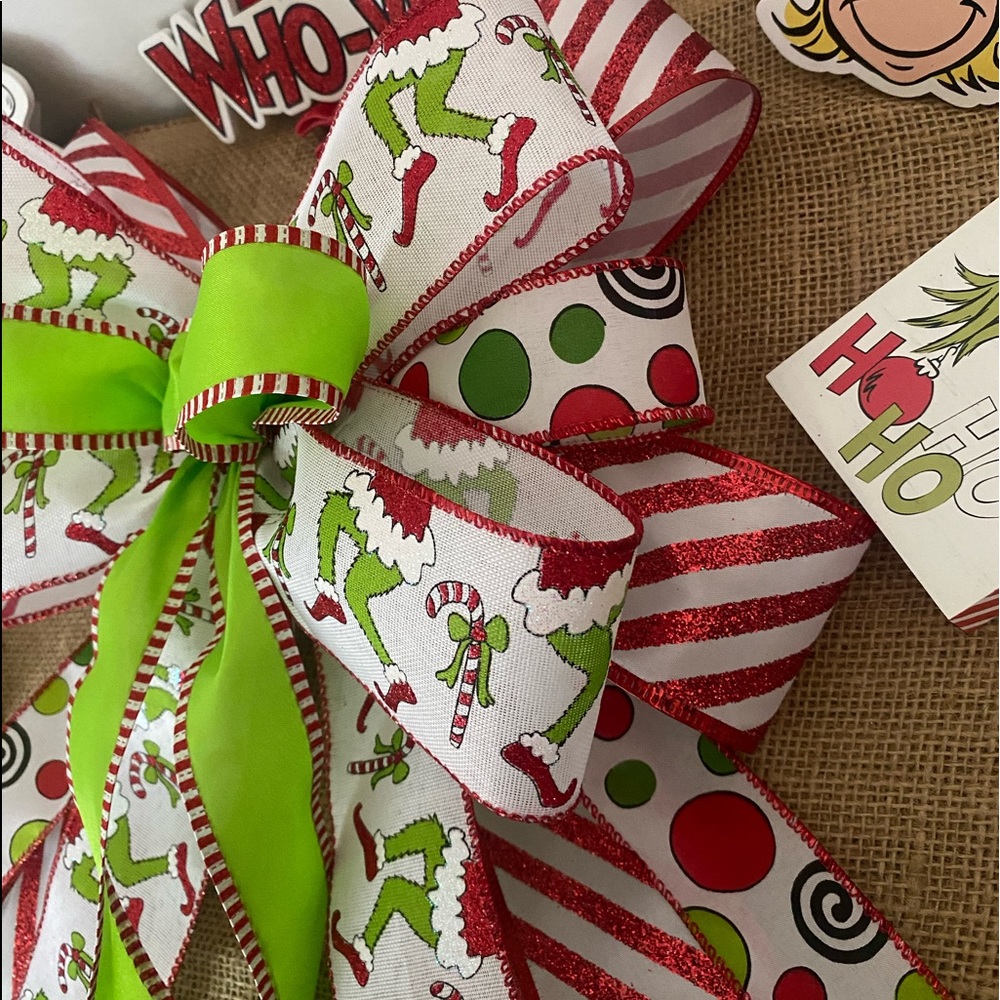 Grinch Wreath bow,Grinchbow,Christmas Grinch bow,Candy Cane,ChristmasTree topper - Picture 6 of 6